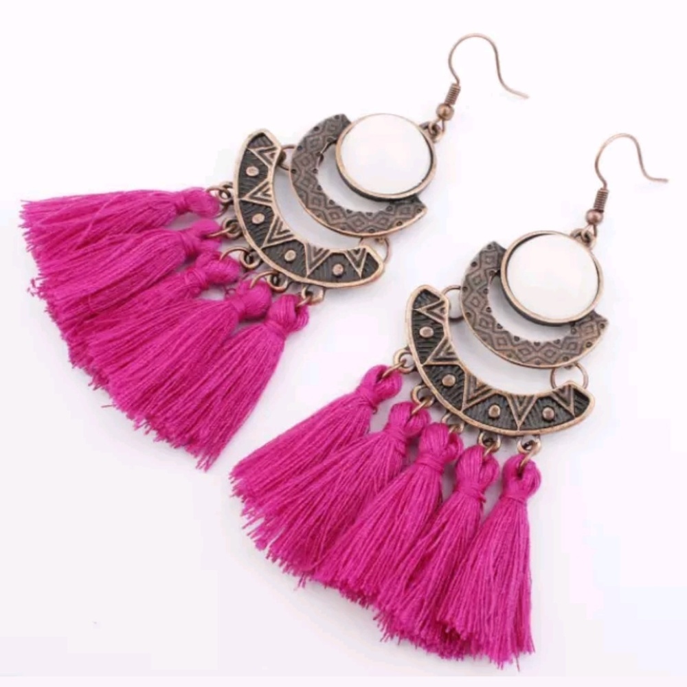 hot pink tassel earrings